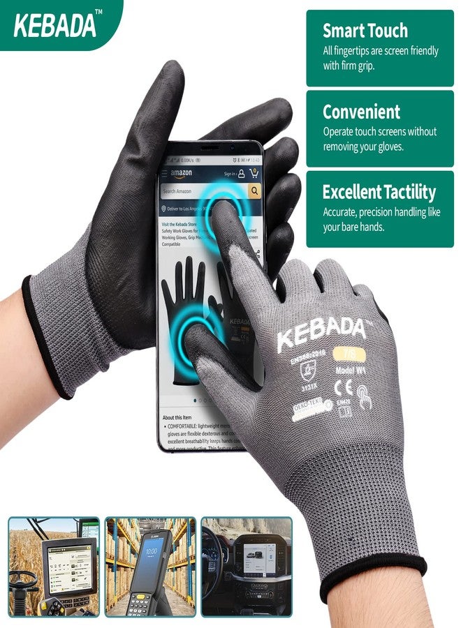 Kebada W1 Work Gloves for Men and Women, PU Coated Safety Gloves with Grip, Touchscreen, Ideal for Warehouse Package Handling, Construction, Gardening, 12 Pairs Gray Medium - Image 3